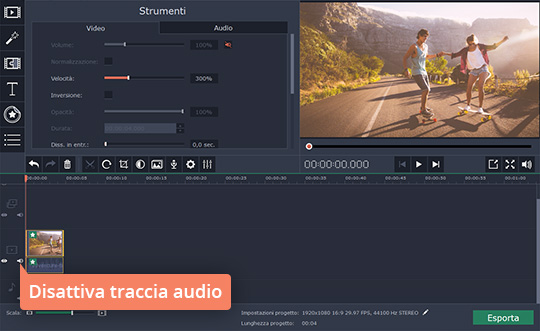 Disattivare la traccia audio Imparate come accelerare un video senza alcuno sforzo