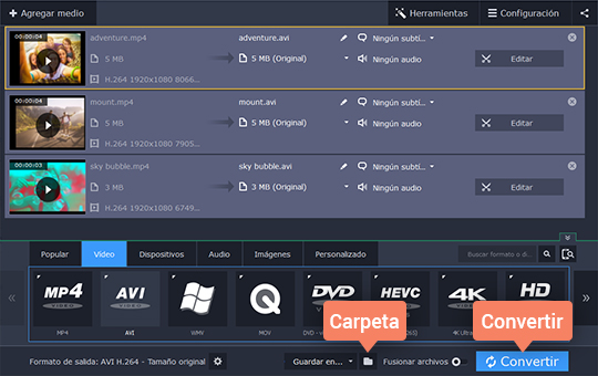 Ejecutar la conversión Pase de MP4 a AVI rápidamente con Movavi Video Converter