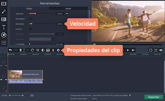 Cambiar la velocidad del vídeo Acelere sus vídeos fácilmente con Movavi Video Editor