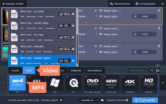 Especificar un formato deseado Convierta sus vídeos MP4 a DVD y viceversa con Movavi Video Editor