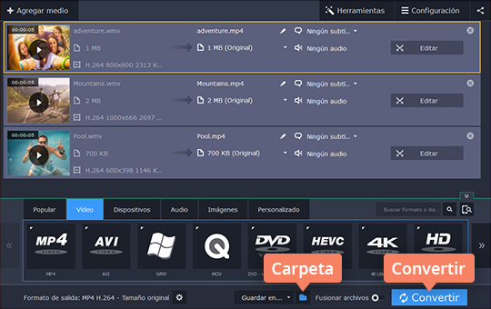 Empezar la conversión del archivo Convierta el vídeo WMV a MP4 fácilmente con Movavi Video Converter