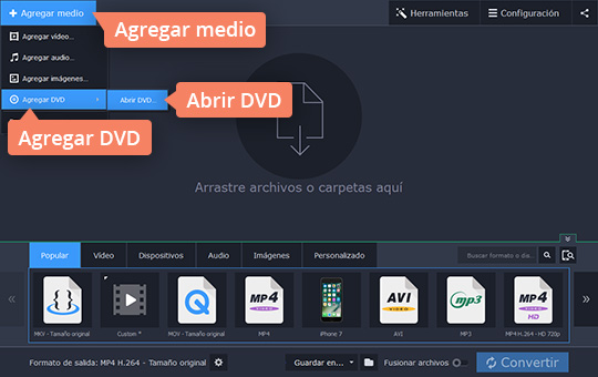 Añadir un archivo al software Convierta su vídeo VOB a MP4 u otros formatos con Movavi Video Converter