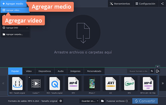 Agregar un vídeo para convertir Convierta WMV a MP4 muy rápido con el software de Movavi