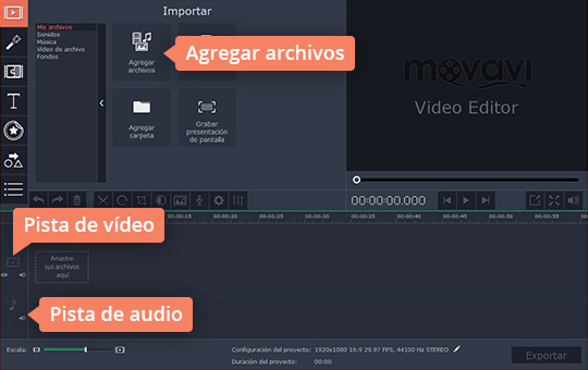 Arrastrar archivos al programa Ponga música a sus vídeos fácilmente con Movavi Video Editor