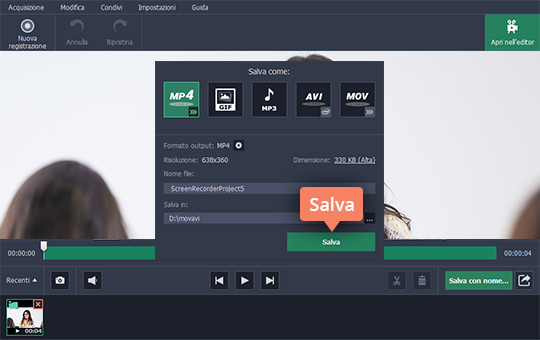 Selezionare il formato Scoprite come fare un webinar utilizzando Movavi