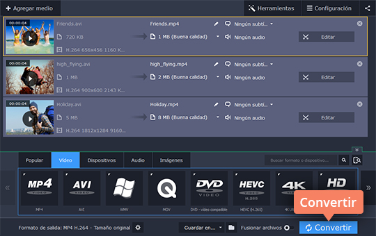 Convertir su vídeo añadido Aprenda cómo cambiar el formato a un vídeo con Movavi Video Converter