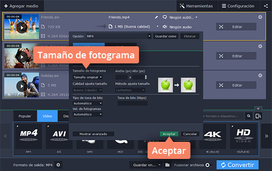 Ajustar la resolución si es necesario Aprenda cómo cambiar la calidad de sus vídeos con Movavi Video Converter