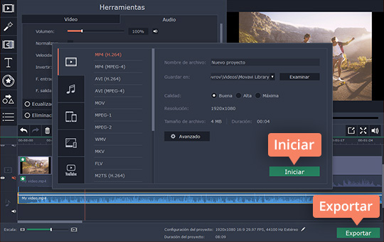Exportar el archivo ralentizado Haga los vídeos en cámara lenta fácilmente con Movavi Video Editor