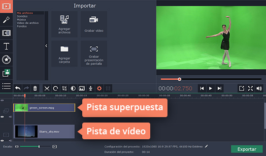 Elegir el vídeo del primer plano Haga vídeos con efecto Chroma Key en el programa poderoso de Movavi