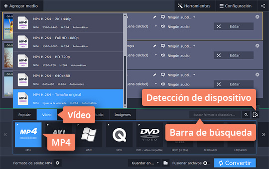 Seleccionar un formato deseado Aprenda a usar el compresor de vídeos poderoso de Movavi