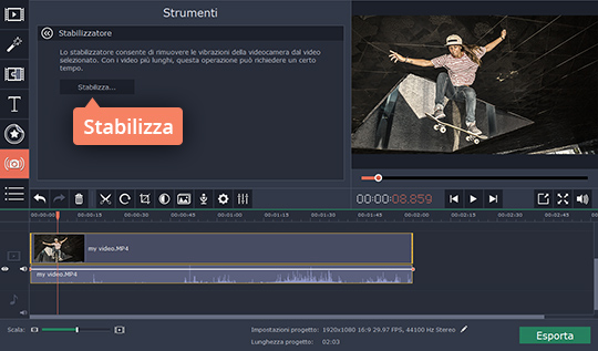 Avviare la stabilizzazione del video Scoprite come stabilizzare un video