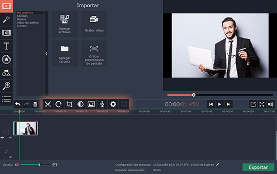 Editar el vídeo grabado Use el software para hacer un tutorial con Movavi Screen Capture Studio