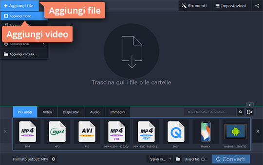 Aprire i file da convertire Convertite file MKV in AVI con Movavi