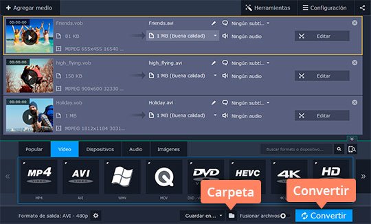 Convertir el vídeo a AVI Use el sencillo convertidor de DVD a AVI Movavi Video Converter