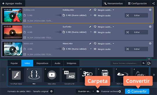 Convertir el vídeo escogido Convierta sus archivos MKV a DVD con el convertidor poderoso de Movavi