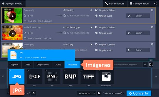 Seleccionar PNG o JPG Pase de PNG a JPG con Movavi Video Converter de forma fácil y rápida