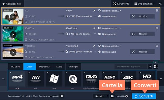 Avviare la conversione dei file TS Convertite video TS in MP4 con facilità