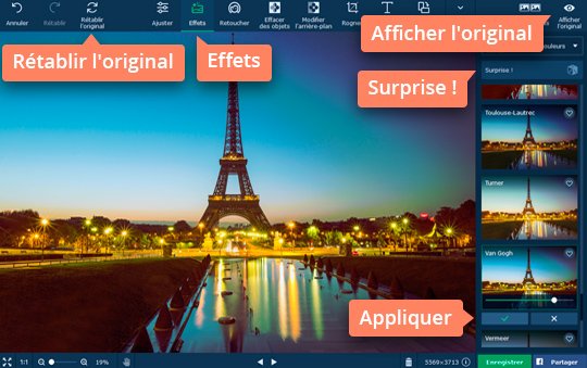 Appliquez d'autres effets présentés à l'onglet Effets Ajoutez un filtre à une photo facilement avec Movavi