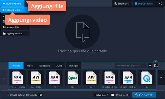 Aggiungere i file video al programma Convertire video in GIF con due clic