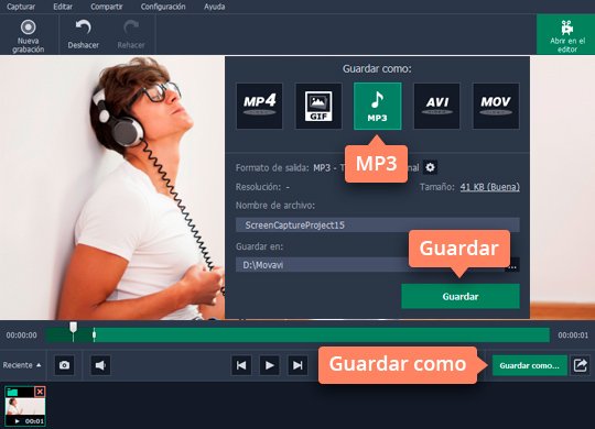 Elegir el formato del audio Grabe sonido online rápidamente con Movavi Screen Capture