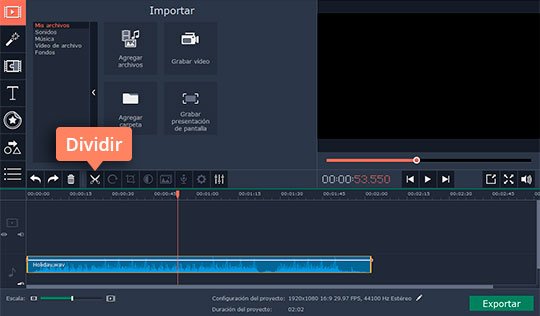 Recortar la canción añadida Corte sus audios favoritos con el editor sencillo de Movavi