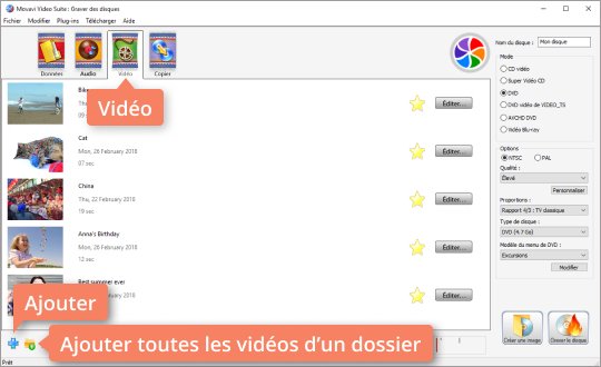 Importez des vidéos dans le programme Movavi Video Suite