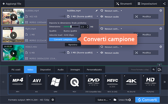 Impostare i paramentri desiderati Comprimete i file video con Movavi Video Converter