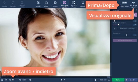 Rivedere tutte le modifiche apportate Eliminate i difetti dalle foto con pochi click