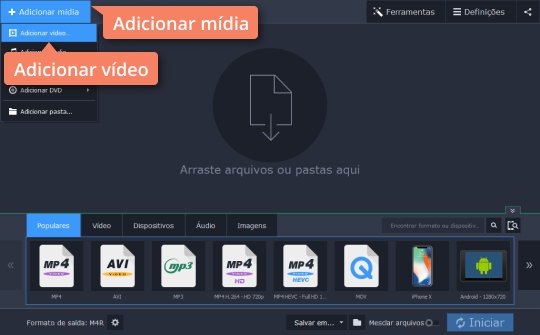 Adicionar arquivo(s) de vídeo ao programa Transforme vídeos em GIF com o Movavi