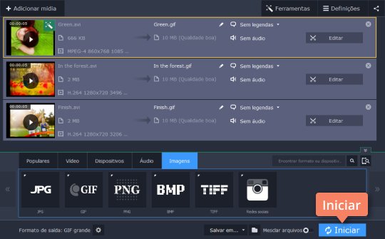 Iniciar a conversão de vídeo para GIF Converta um GIF animado em um arquivo de imagem com o Movavi