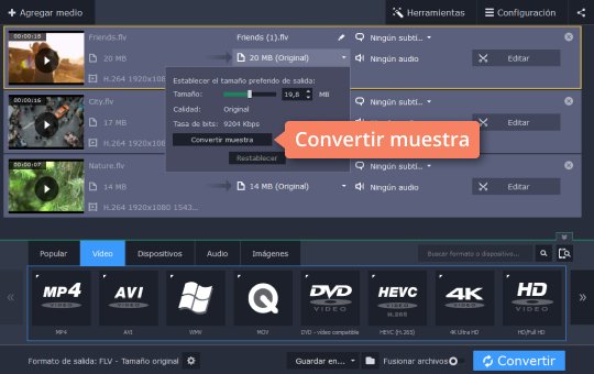 Comprimir los archivos FLV Use el programa de Movavi para convertir FLV a MP4 y viceversa