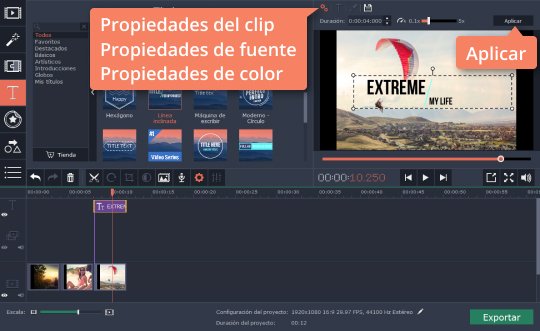 Ajustar títulos y llamadas Use el subtitulador de Movavi para incrustar subtítulos a un vídeo