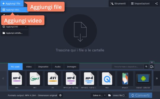 Scegliere i file desiderati Scopri come modificare le proporzioni dei video