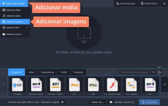 Adicionar imagens animadas ao programa Use o programa para converter GIF em MP4 com o Movavi