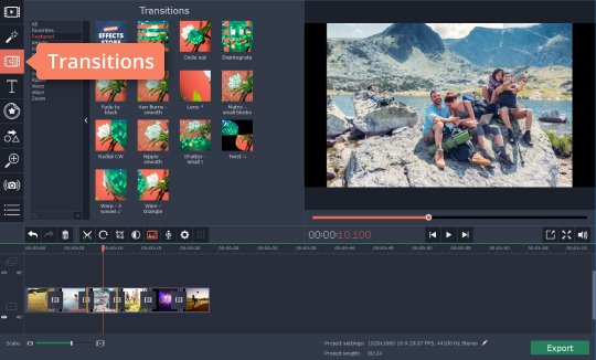 Přidejte do prezentace přechody Přidejte přechody a vytvořte video z fotek v programu Movavi