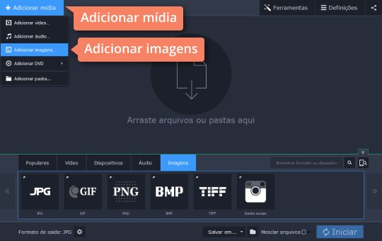 Adicionar arquivos Use o programa para converter em JPG com o Movavi