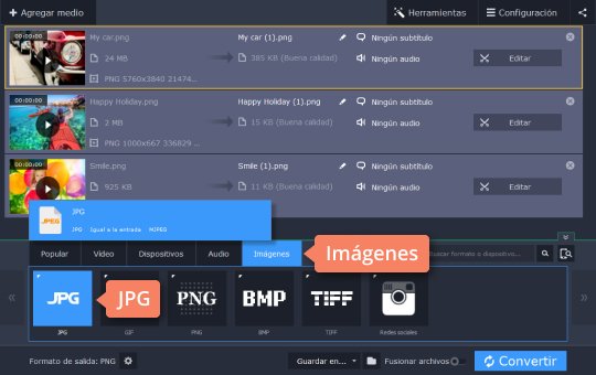 Elegir el formato JPG de imagen Convierta una imagen a JPG en el programa de Movavi