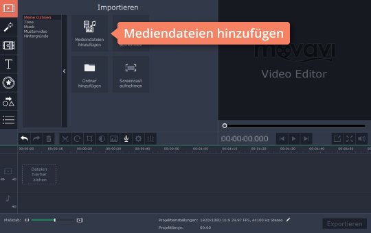 Audio im Programm platzieren Wählen Sie Audio, um MP3 zu bearbeiten