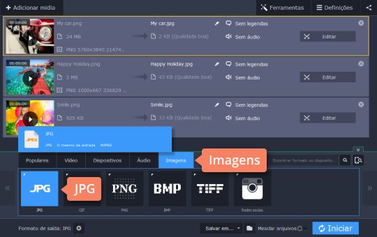 Selecionar o formato da imagem Converta uma imagem para JPG com o Movavi