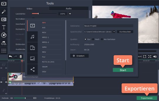 Das Format des Videos wählen Wählen Sie ein Format, nachdem Sie Video-Reverse gemacht haben