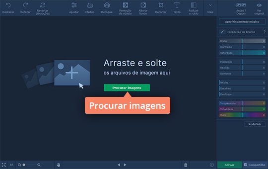 Carregar as fotos no melhorador de imagens Use o aplicativo para melhorar fotos com o Movavi