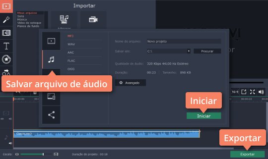 Salvar o arquivo editado Corte arquivos MP3 com o Movavi