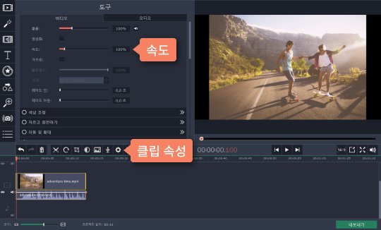 동영상 속도를 변경합니다 동영상 속도를 빨리 감기나 슬로우 모션 효과로 조절