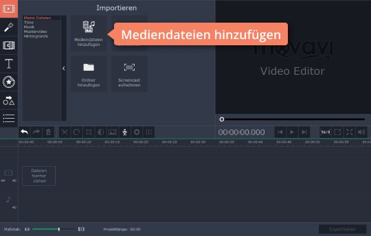 Videodateien in Movavis Programm hinzufügen Probieren Sie, das Video rückwärts abzuspielen