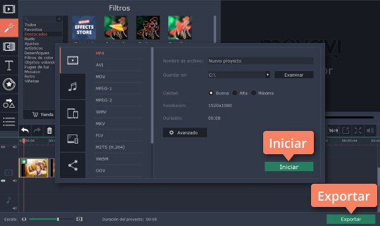 Guardar el vídeo con efectos Use el programa para agregar efectos a su vídeo de Movavi