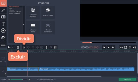 Cortar o áudio e excluir as partes indesejadas Faça cortes de MP3 com o Movavi