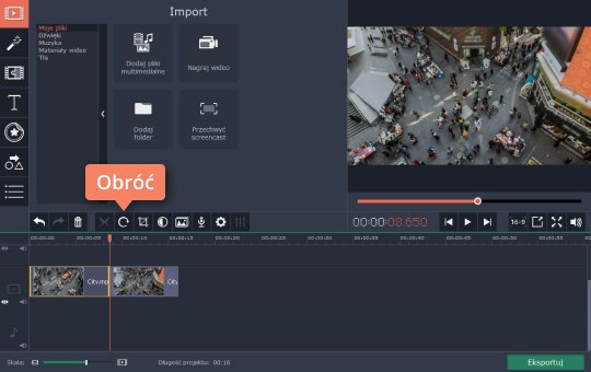 Obrócić wybrany klip wideo Obróć wybrany klip wideo w programie Movavi