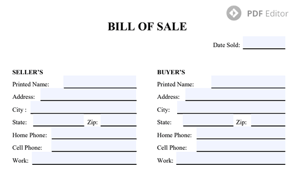 Free Printable Fillable Bill Of Sale Forms 7951