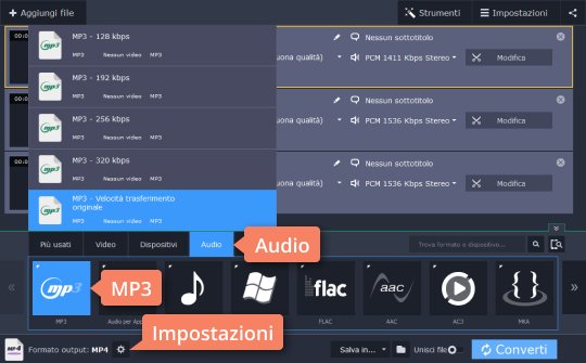 Scegliere il formato e le impostazioni Scopri come convertire da MP3 a WAV con Movavi