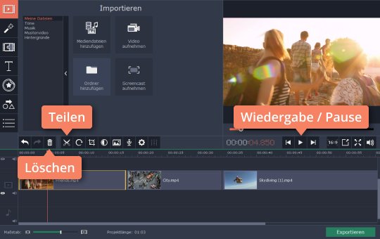 Unerwünschte Fragmente schneiden Verwenden Sie Movavi, um GoPro-Video zu schneiden